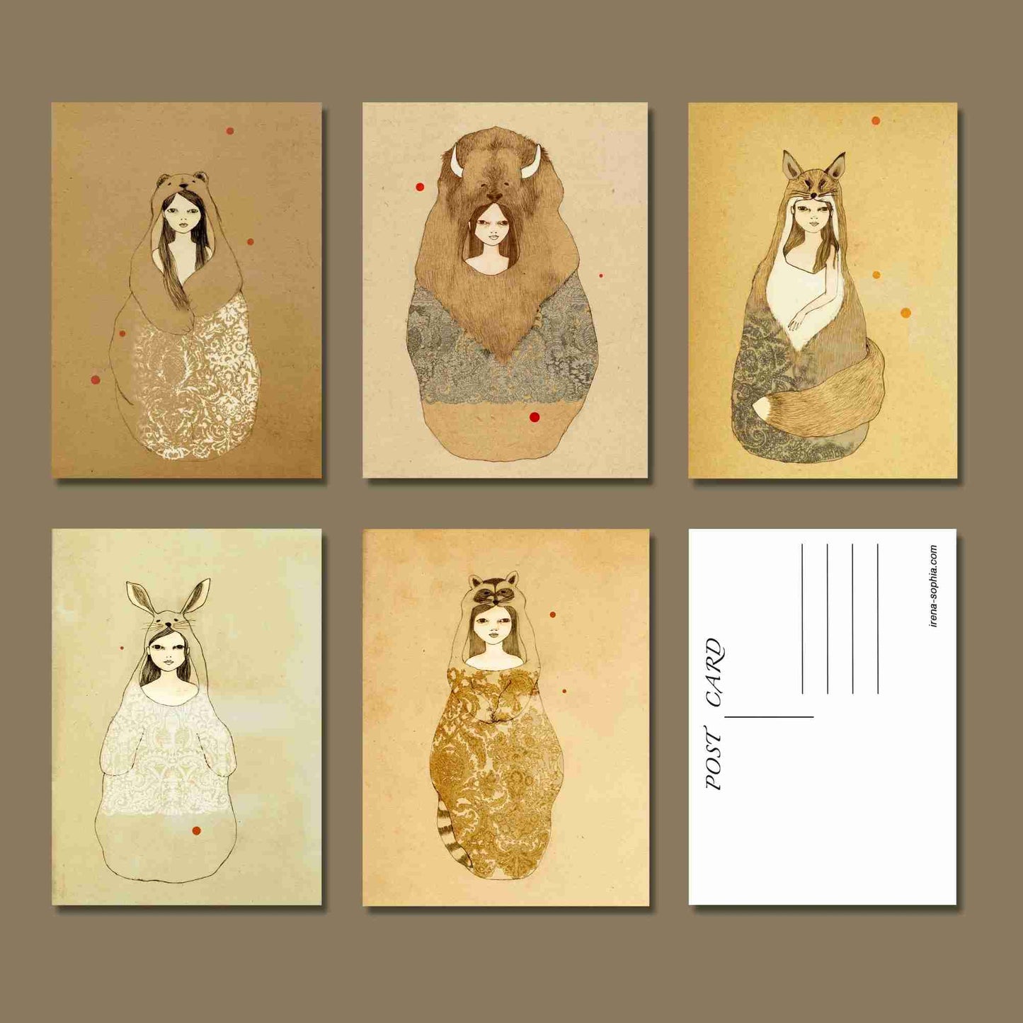 Spirit Animals - Set of 5 Nature Postcards