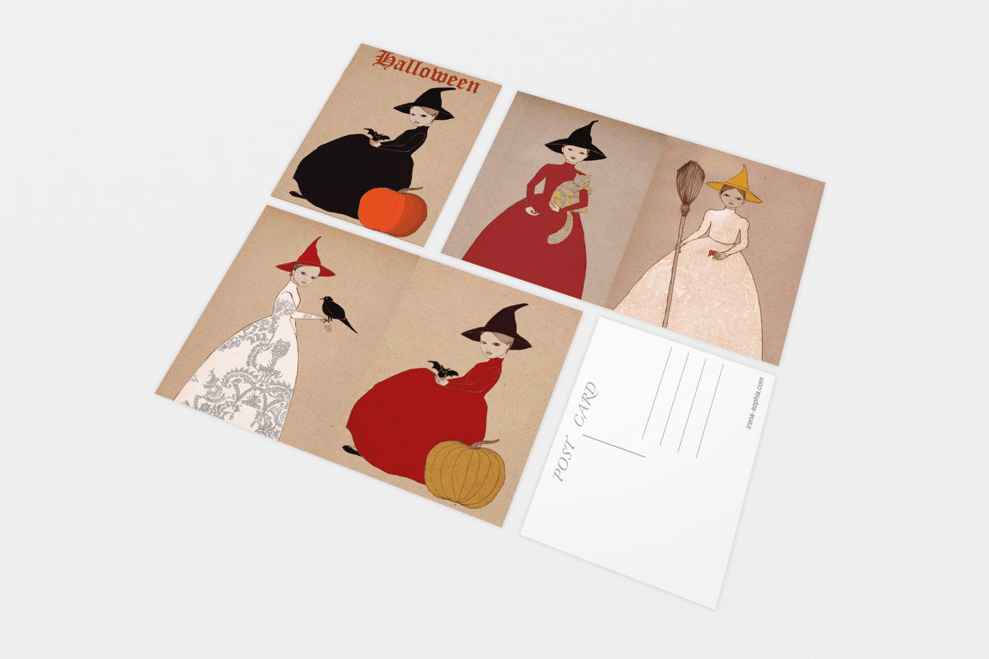 Witch Girls - Set of 5 Halloween Postcards